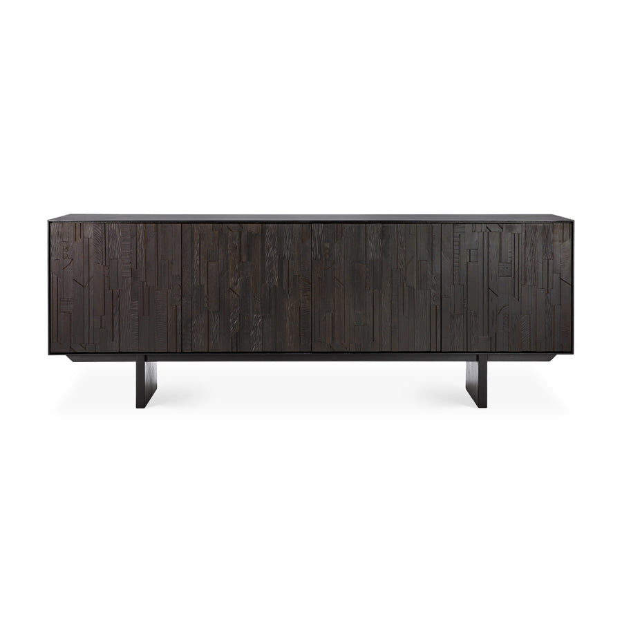 Mosaic four-door sideboard in off-black teak — front cutout