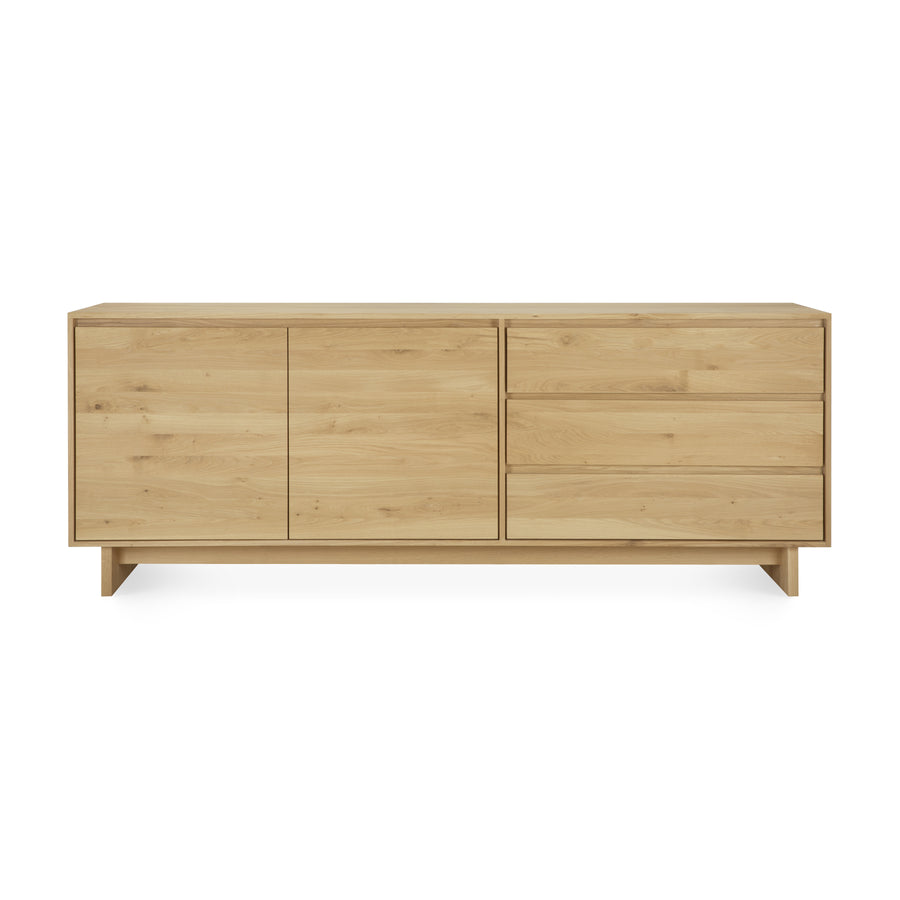 Wave sideboard in oak, two doors and three drawers — front cutout