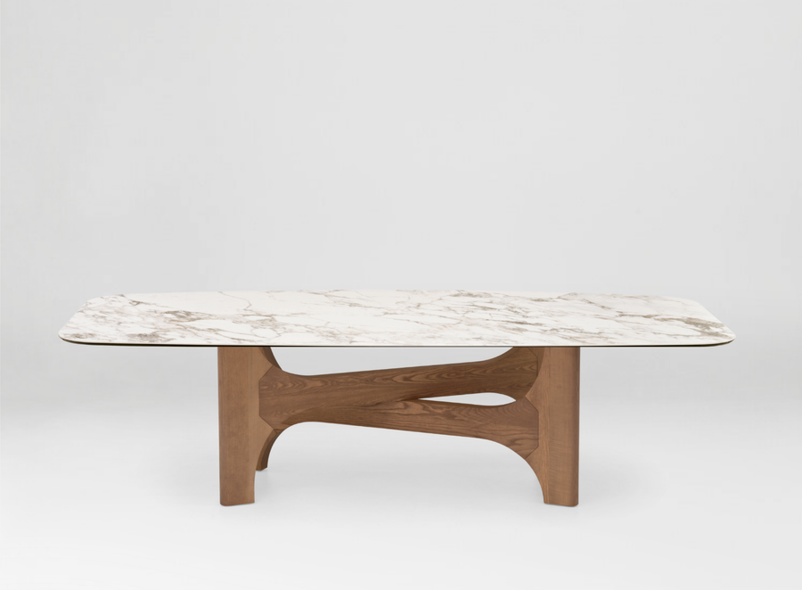Nogu dining table — ceramic top and wood base