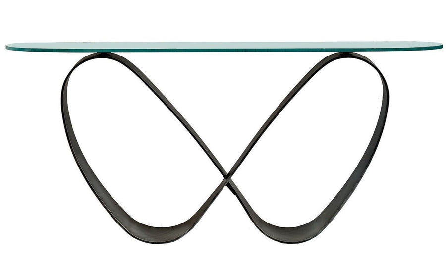 Cattelan Italia Butterfly Console — clear glass top and sculptural metal base, without accessories