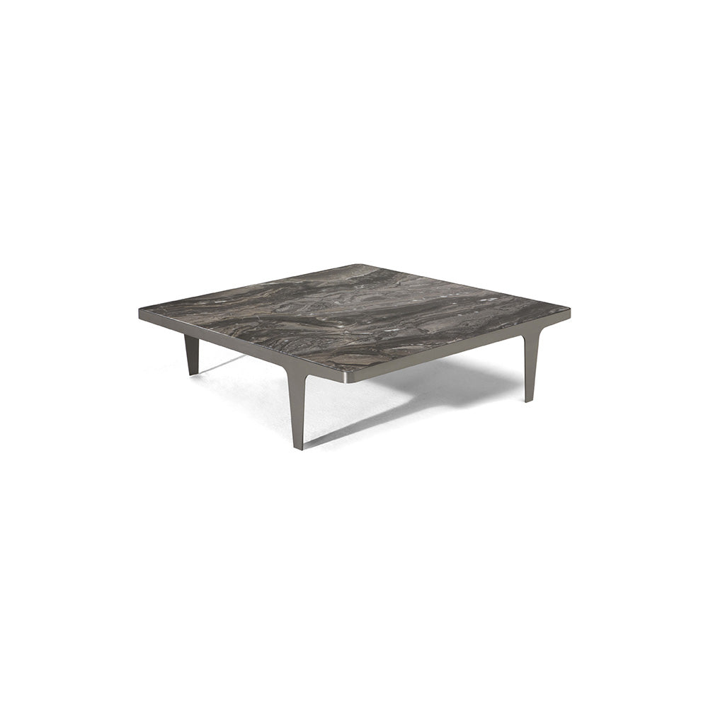 Herman T156XH3 square coffee table — original supplier Marmo Orobico marble cut-out, pewter frame, 100 x 100 x H27 cm. Natural stone veining varies.