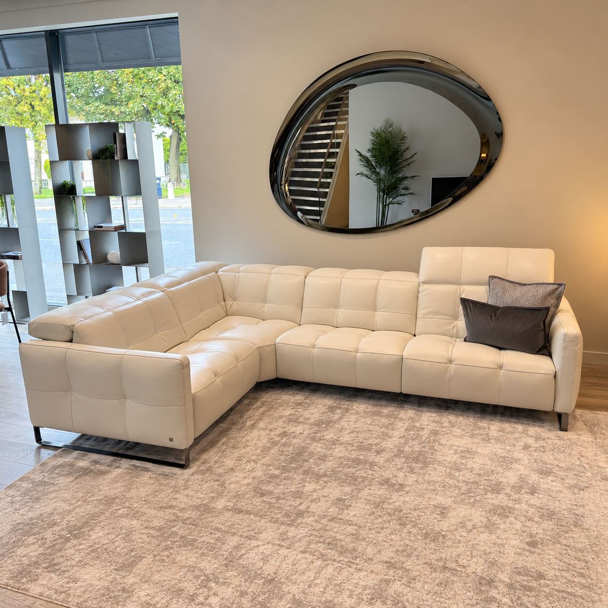 Natuzzi Italia Philo white leather modular corner sofa — actual showroom photograph