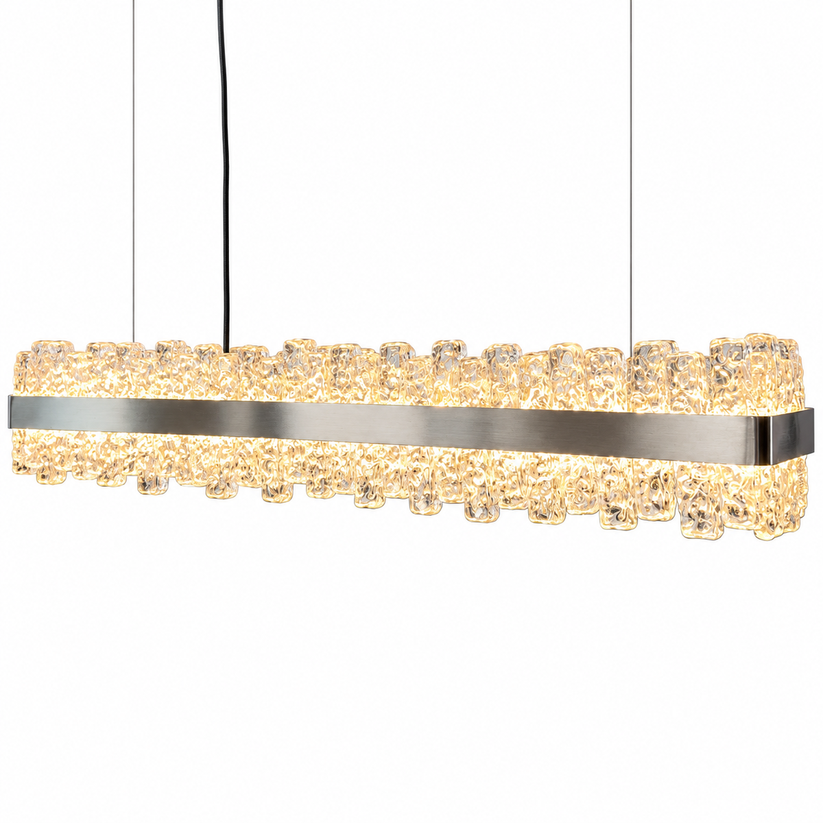 Cattelan Italia Phoenix S1 — actual satin-nickel showroom fixture with distractions removed; complete glass body visible.