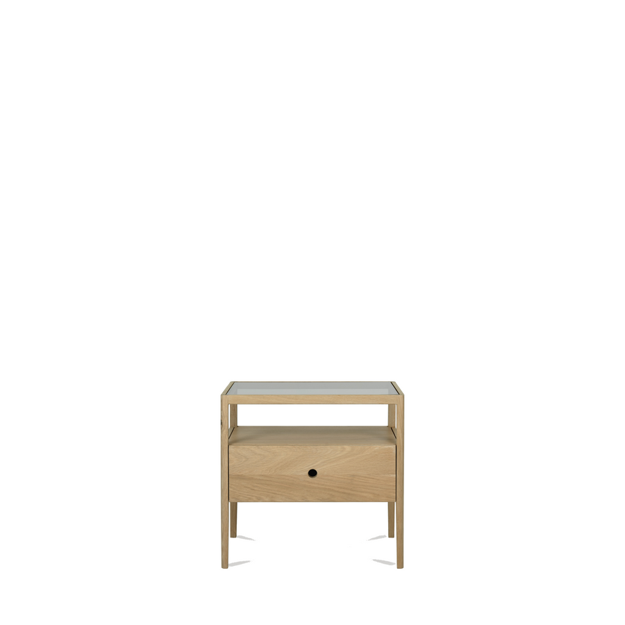 Ethnicraft Spindle bedside, category-scaled on raised Fultons menu baseline
