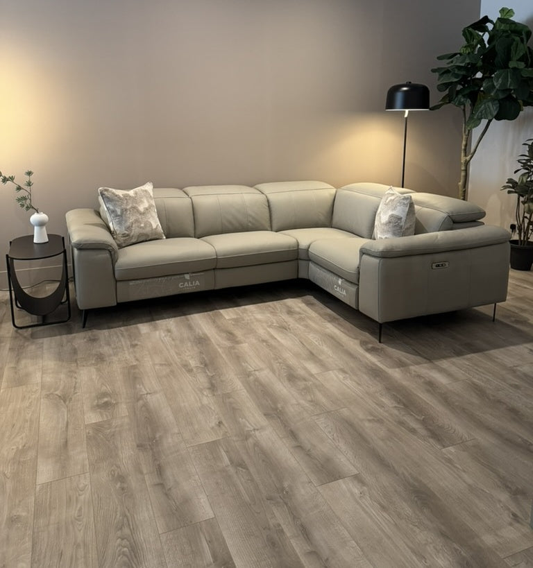 Calia Italia Panarea corner sofa in Tortora Bull leather — closed