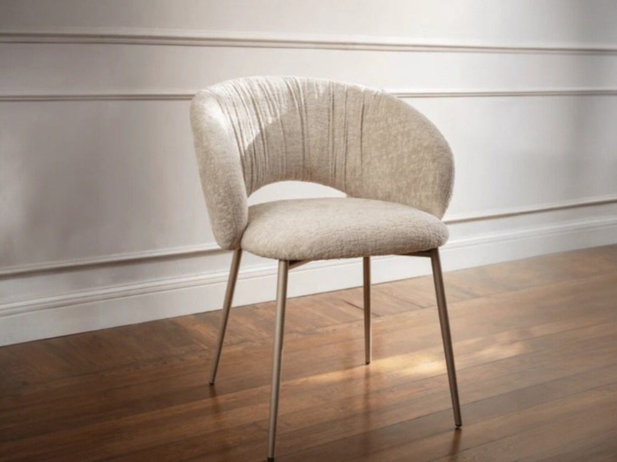 Calligaris Anime dining chair in Aspen Sand fabric with matt pearl beige metal legs
