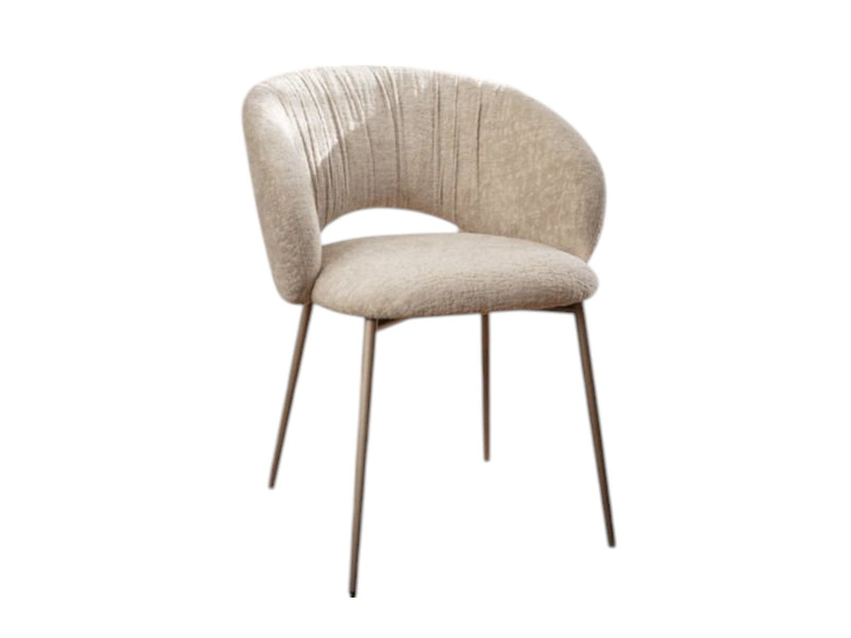 Calligaris Anime dining chair in Aspen Sand fabric with matt pearl beige metal legs