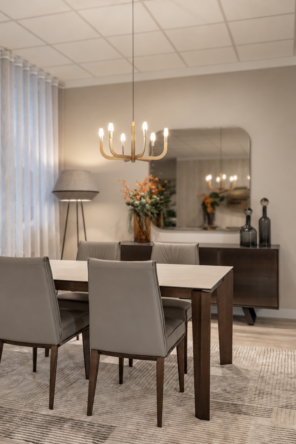 Actual Alpha ceramic table and Romy leather chairs photographed in the Fultons showroom.