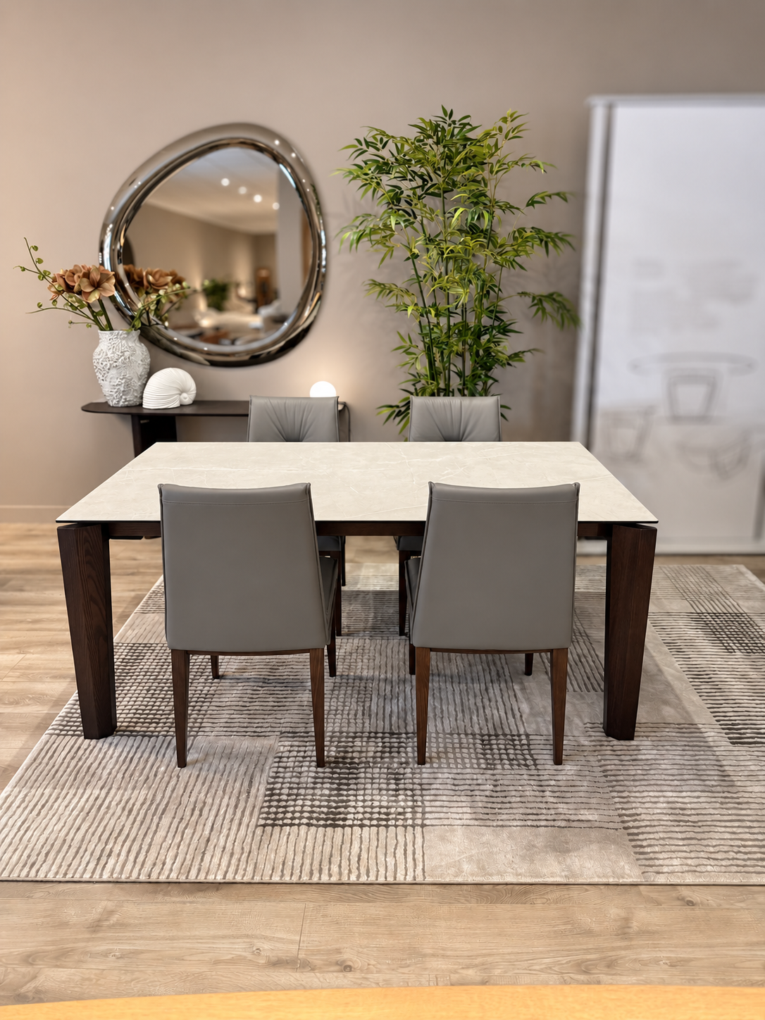 Actual Fultons ex-display Alpha table and four Romy leather chairs.