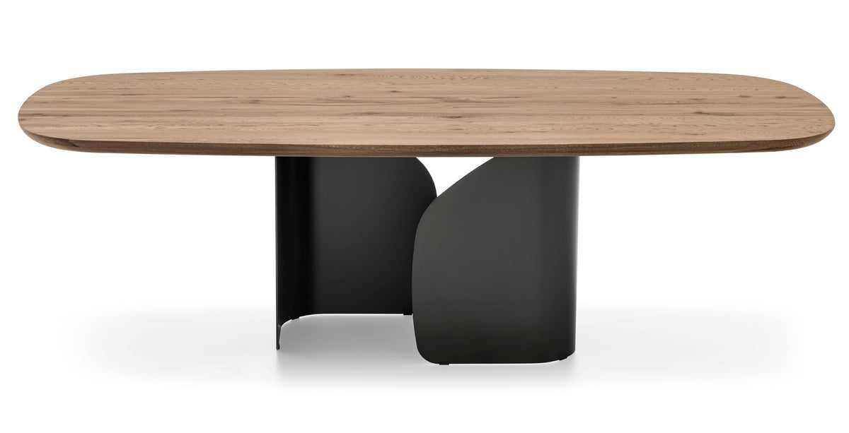 Supplier image of the Twins Wild Grey oak table with matt black base; table detail, chairs supplied in the set.