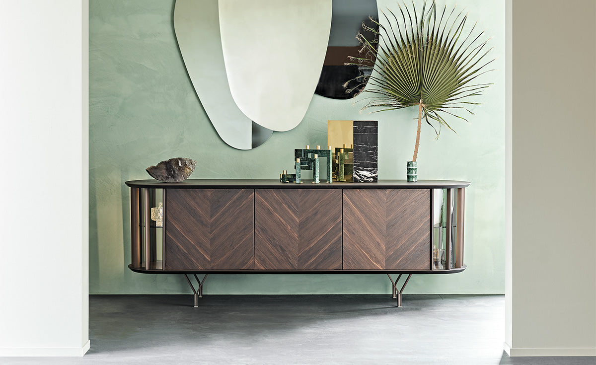Cattelan Italia Costes Sideboard — burned oak cabinet in a room setting