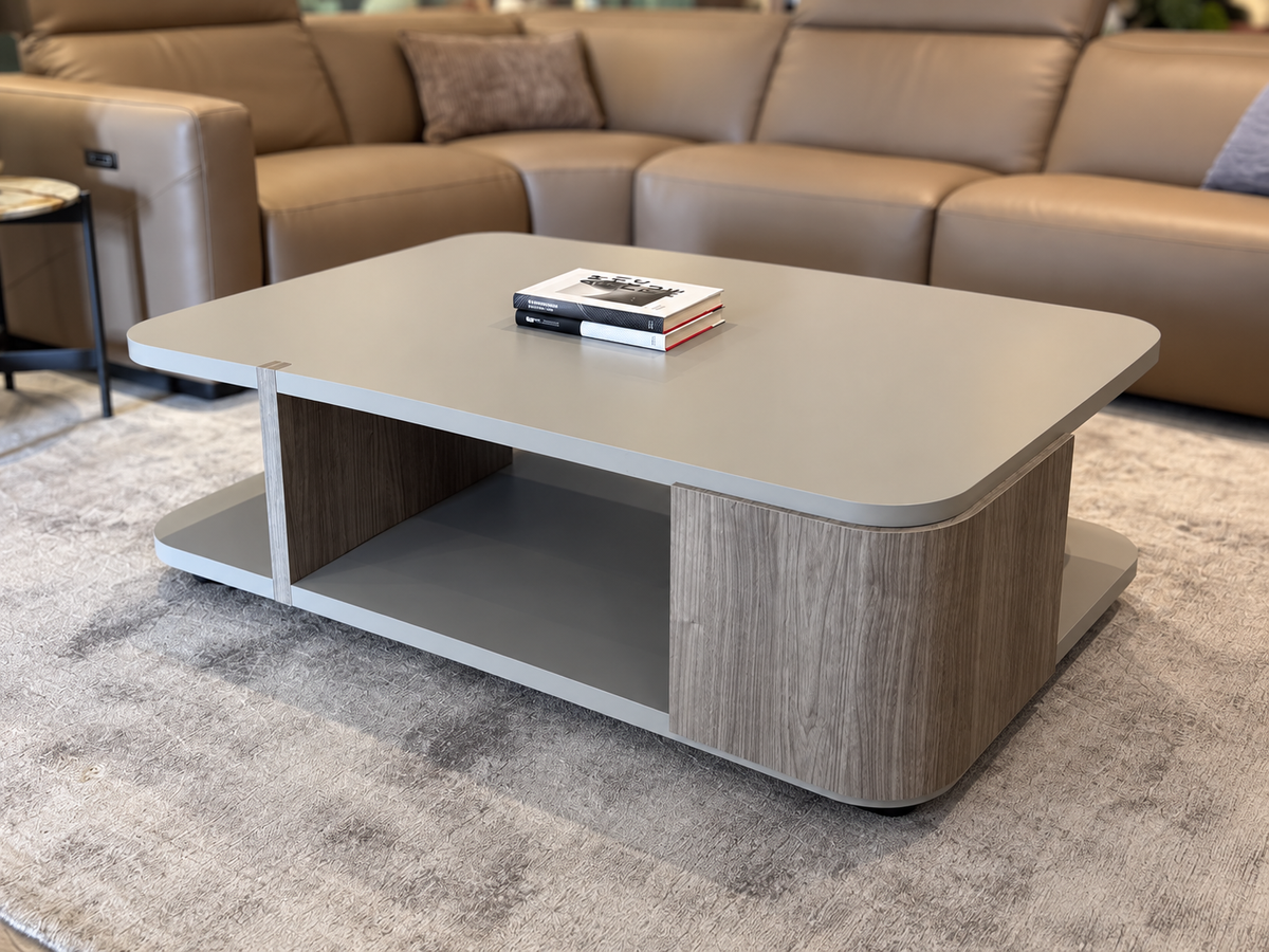 Natuzzi Editions Gate Q186 coffee table in matt grey and silver grey — actual ex-display table in the showroom