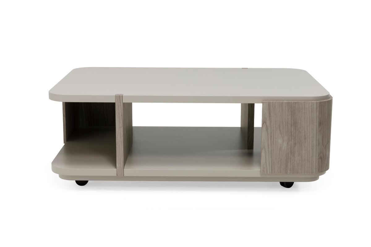 Natuzzi Editions Gate Q186 coffee table in matt grey and silver grey with castors — supplier cut-out