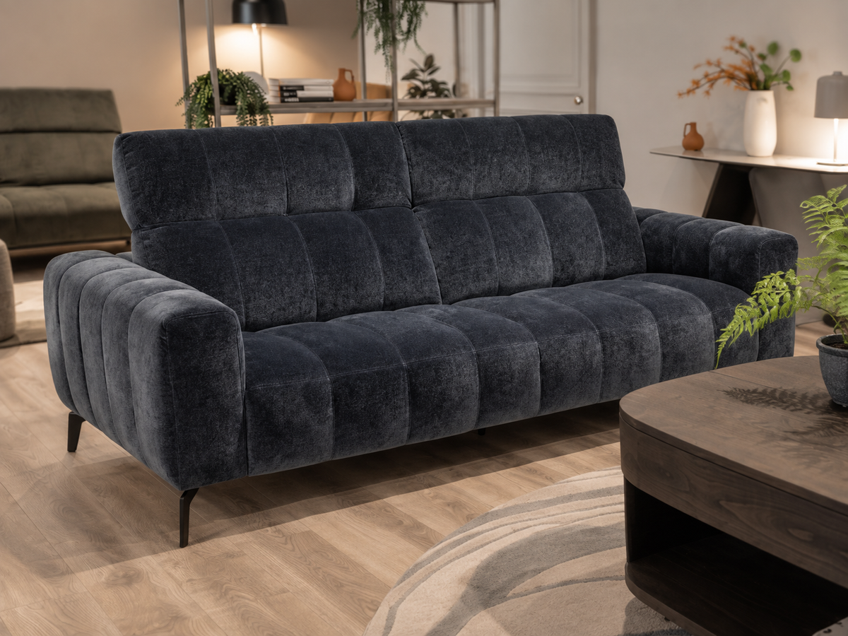 Natuzzi Editions Portento three-seater sofa — Cupido Midnight Blue fabric — ex-display