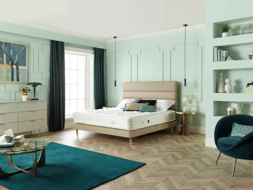 Somnus Cirrus in a bedroom setting. Illustrated base and headboard sold separately.