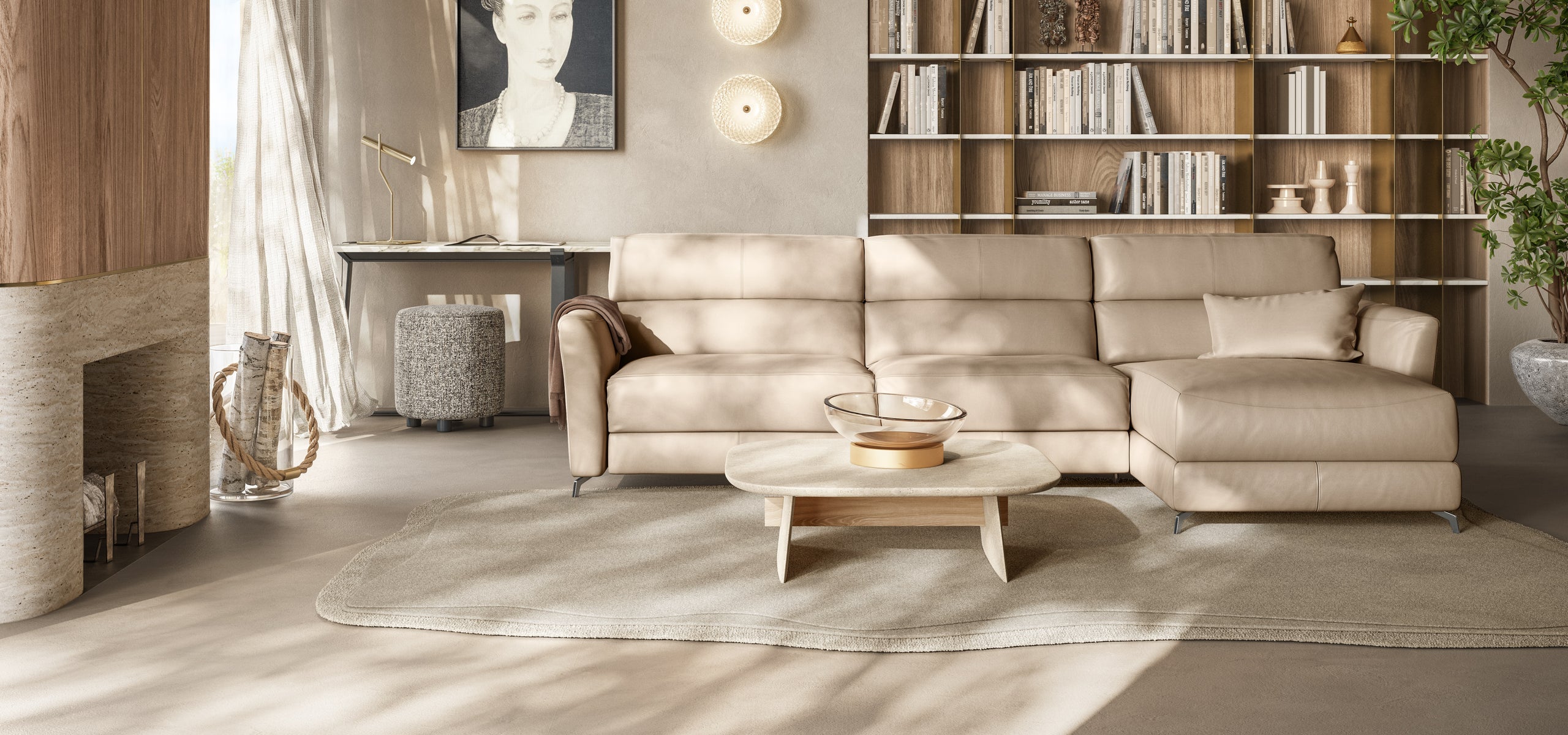 Natuzzi Italia Stan sofa beside the window in a warm, contemporary living room