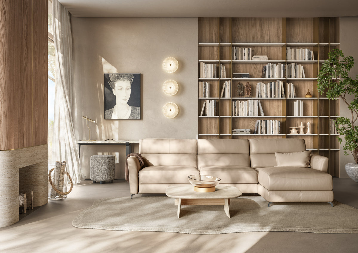 Natuzzi Italia Stan sofa beside the window in a warm, contemporary living room