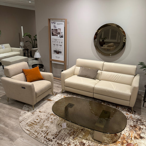 Natuzzi Editions Greg power sofa and power armchair set — Rose Beige and Itaca Beige — clearance