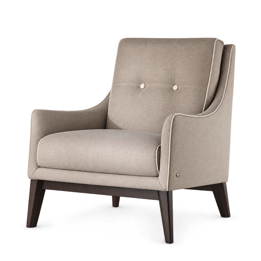 Natuzzi Editions Amicizia armchair in taupe fabric with dark wooden legs — cut-out