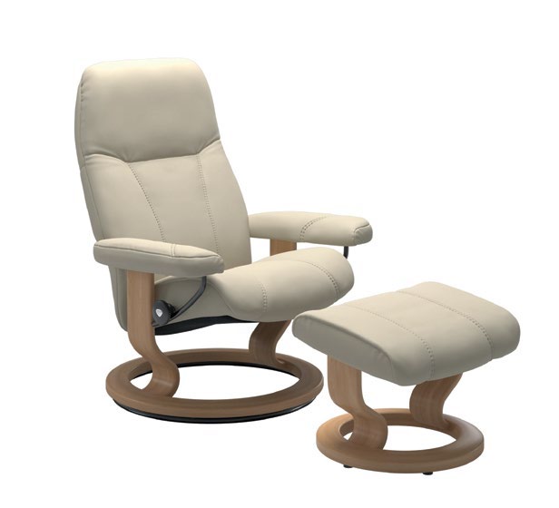 Consul Classic chair & footstool — Batick Cream / Oak