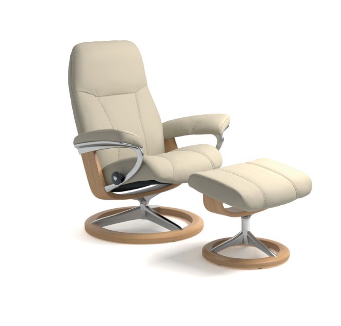 Consul Signature chair & footstool — Batick Cream / Oak