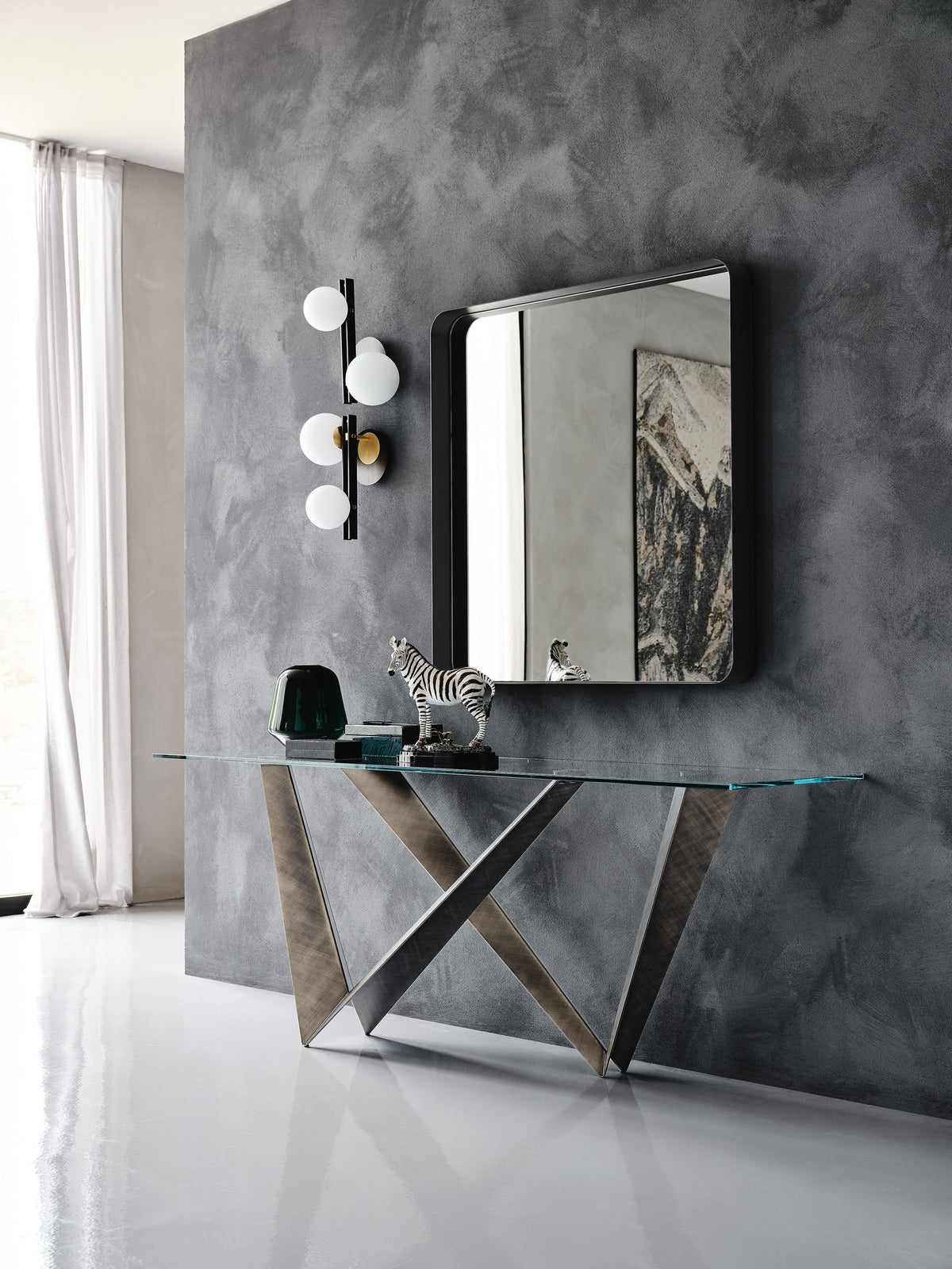 Westin glass console in a contemporary interior