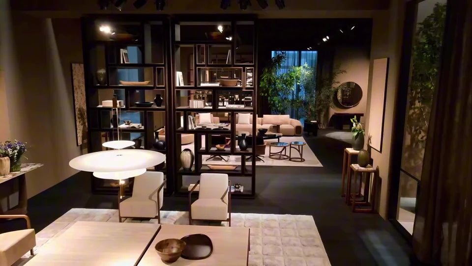 Porada showroom film with living, dining and bedroom settings.